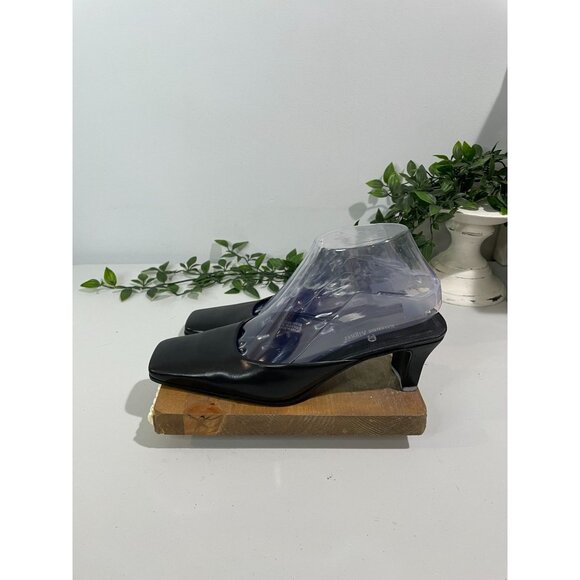 Etienne Aigner Womens Square Toe Black Leather Mules Size 7M - Picture 11 of 12